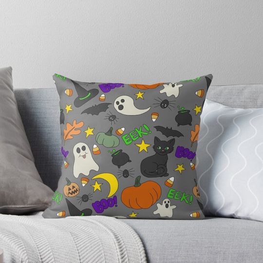 Discover Silly Halloween Doodles Pillow