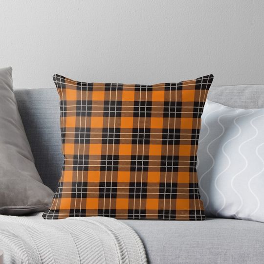 Discover Black & Tangerine Tartan Pillow