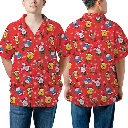 Discover Unisex Winnie The Pooh And Friends Christmas Hawaiian Shirt, Family Matching Christmas Party Outfits, Tigger Piglet Eeyore Xmas Hawaii Shirt