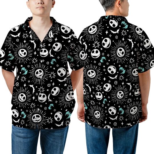 Discover Unisex Jack Skellington Spooky Halloween Button Shirt, Disney Nightmare Before Christmas Hawaiian Shirt, Disneyland Halloween Party Matching