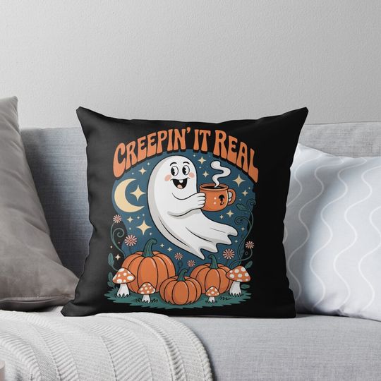 Discover Creepin' It Real: declares this charming retro halloween illustration!  Pillow