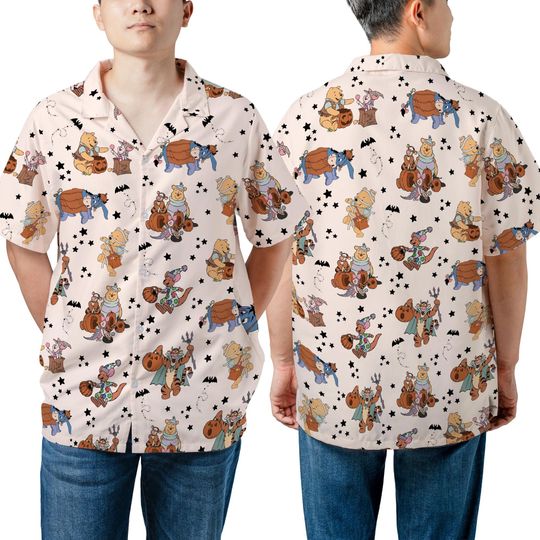 Discover Unisex Winnie Pooh And Friends Halloween Costume Hawaiian Shirt, Pooh Tigger Eeyore Piglet Halloween Shirt, Pooh Pumpkin Fall Season Shirt