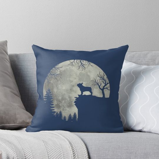 Discover Frenchie moon howl forest Halloween Pillow