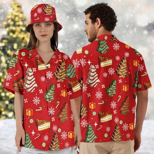 Christmas Tree Cakes Hawaiian Shirt, Christmas Tree Button Up Shirt, Christmas Party Hawaiian Shirt, Xmas Holiday 3D All Over Print Shirt