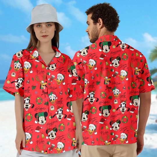 Discover Disney Mickey and Friends Christmas Lights Hawaii Shirt, Mickey's Very Merry Christmas Party, Disneyland Xmas Holiday Hawaii Shirt