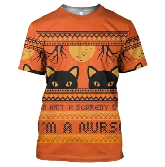 Discover 3D Black Cat Spooky Halloween Ugly T-Shirt All Over Print