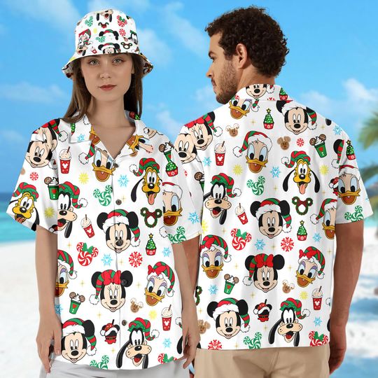 Discover Disney Mickey Mouse And Friends Christmas Candy Hawaiian Shirt, Mickey's Very Merry Christmas Party, Disneyland Xmas Holiday Hawaii Shirt