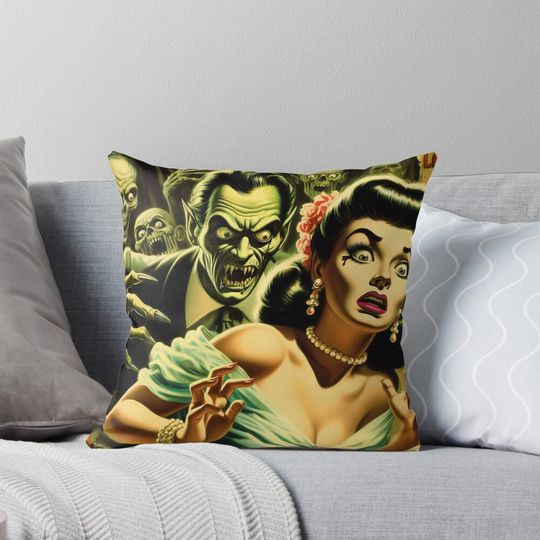 Discover Vintage Horror Illustration Pillow