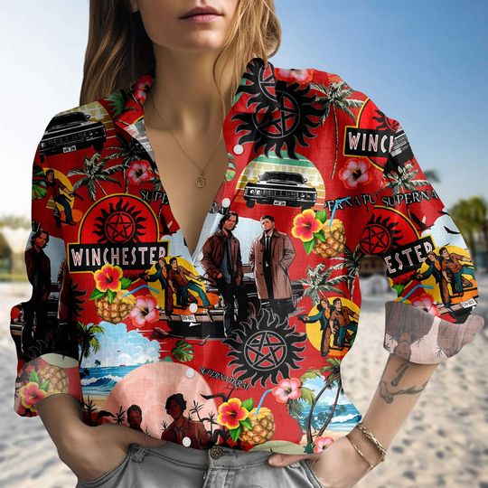 Supernatural Winchester Linen-Look Shirt, Supernatural Blouse Shirt, Dean and Sam Winchester Shirt, TV Show Fan Gift for Women