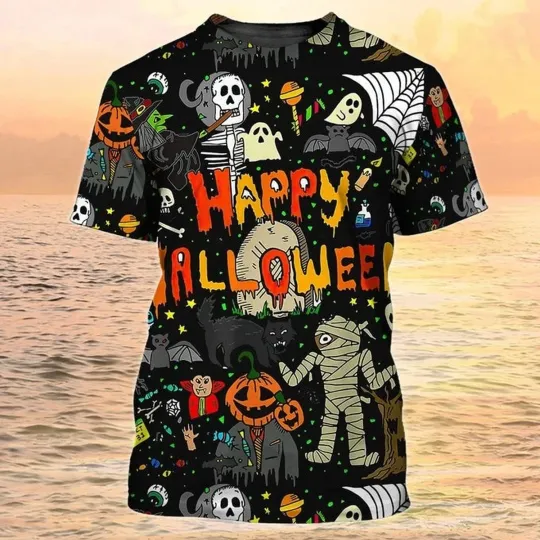 Discover Happy Halloween 3D All Over Print T Shirt Full Of Ghost On Halloween Shirts