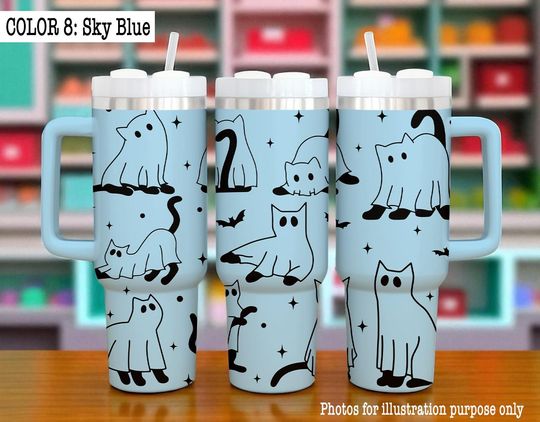 Discover Halloween Ghosts & Cats Tumbler: Spooky Stainless Steel 40oz