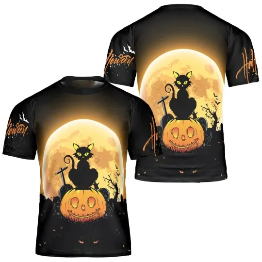 Discover Cat Pumpkin Funny Halloween T-Shirt 3D, Halloween Shirt