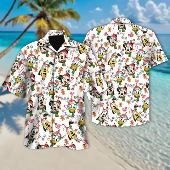 Discover Mickey Mouse And Friends Christmas Candy Hawaiian Shirt, Mickey's Very Merry Christmas Party, Disneyland Xmas Holiday Hawaiian Shirt