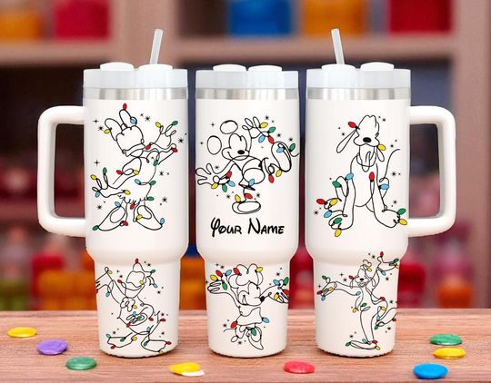 Discover Mickey And Friends Christmas 40oz Tumbler, Perfect gift Fr Disney Fan, Christmas light cup