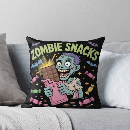 Discover The Zombie's Craving: This fun and vibrant T-shirt design is a hilarious take on the classic zombie. For the Halloween Festive Season Pillow