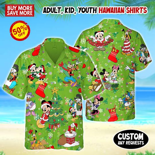 Discover Disney Mickey And Friends Christmas Hawaiian, Minnie Mouse Goofy Daisy Donald Pluto Hawai Shirt, Winter Christmas Disney Hawaiian, Xmas Gift