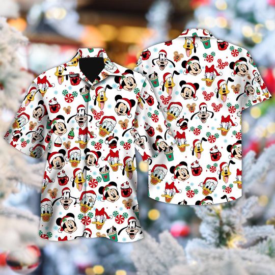 Discover Mickey Mouse & Friends Christmas Hawaii Shirt, Mickey Mouse Santa Hat Shirt, Minnie Donald Goofy Xmas Hawaiian Shirt, Magic Kingdom Shirt