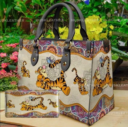Discover Mandala Tigger Leather Handbag, Piglet Lover Handbag, Custom Leathe