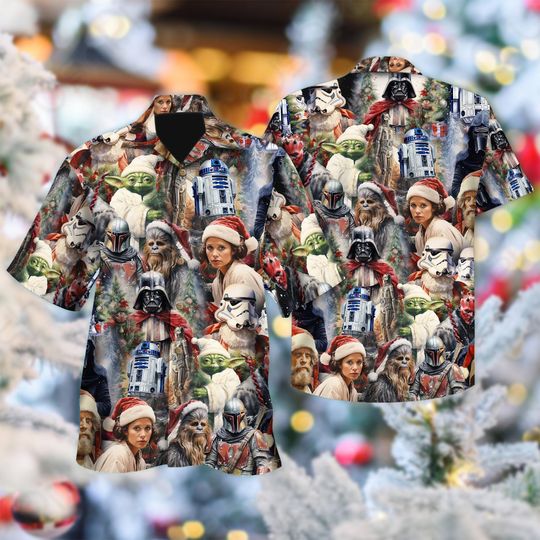 Discover Star Wars Christmas Hawaiian Shirt, Yoda Santa Hat Christmas Hawaii Shirt, Star Wars Xmas Party Button Up Shirt, Galaxy's Edge 3D Shirt