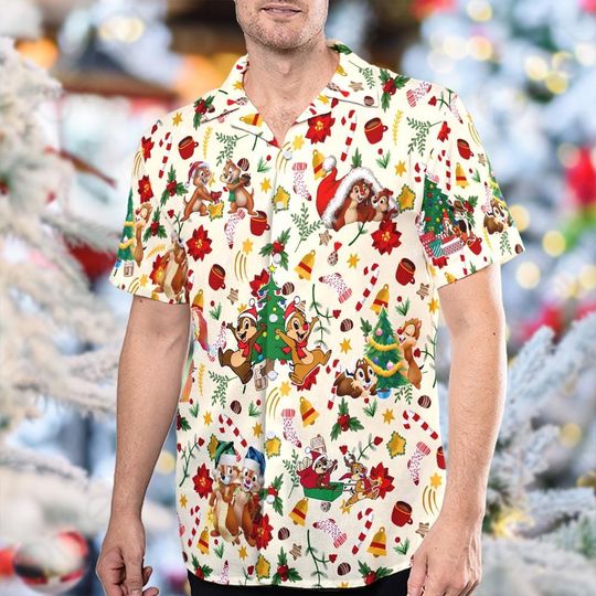 Discover Chip n Dale Christmas Hawaiian Shirt, Chip and Dale Xmas Party Hawaii Shirt, Chip 'n Dale Button Up Shirt, Squirrel Christmas Hawaiian Shirt