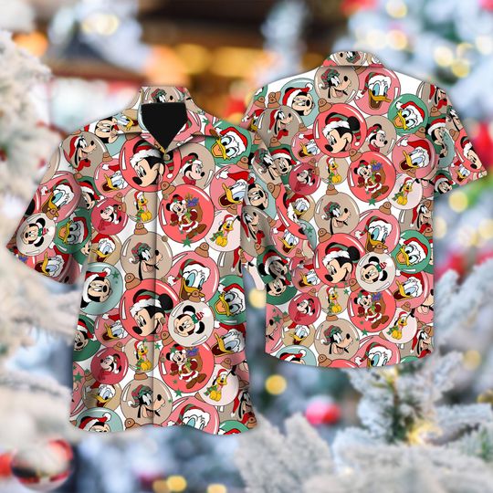 Discover Mickey And Friends Head Ball Christmas Hawaii Shirt, Minnie Mouse Button Up Shirt, Mickey Xmas Party Hawaiian Shirt, Magic Kingdom Shirt