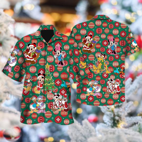 Discover Santa Mickey Mouse Hawaiian Shirt, Mickey & Friends Christmas Hawaii Shirt, Minnie Donald Goofy Button Up Shirt, Xmas Magic Kingdom Shirt