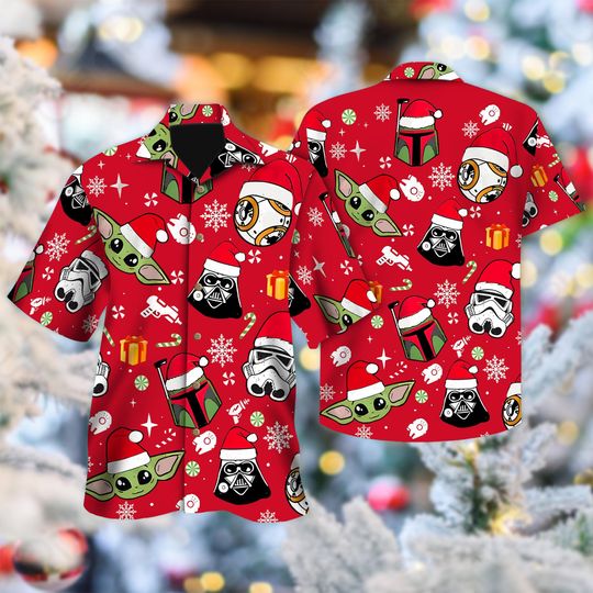 Discover Stormtrooper Christmas Hawaiian Shirt, Star Wars Santa Hat Christmas Hawaii Shirt, Star Wars Xmas Button Up Shirt, Galaxy's Edge Shirt