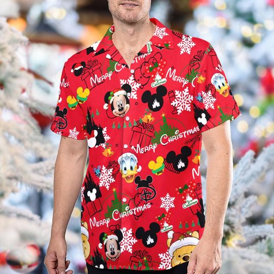 Discover Mickey And Friends Merry Christmas Hawaiian Shirt, Donald Duck Christmas Hawaii Shirt, Mickey Mouse Xmas Shirt, Cartoon Holiday Party Gift