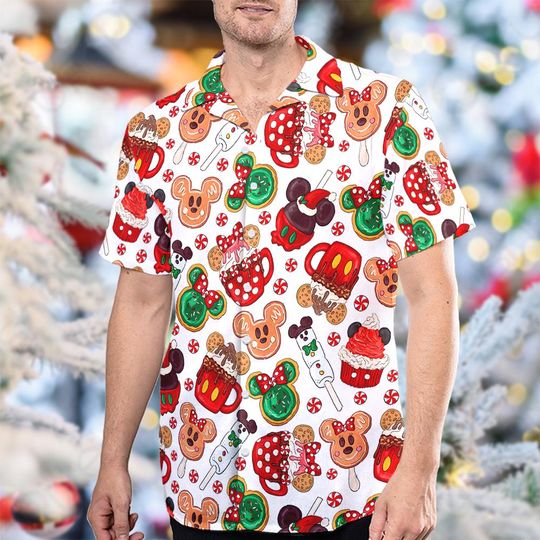Discover Mickey Ears Christmas Hawaii Shirt, Mickey Mouse Xmas Button Up Shirt, Mickey Cartoon Holiday Hawaiian Shirt, Magic Kingdom Shirt