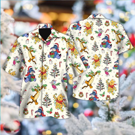 Discover Disney Winnie the Pooh Christmas Hawaiian Shirt, Pooh Eeyore Piglet Tigger Christmas Shirt, Holiday Shirt, Winter Shirt, Christmas Button Up