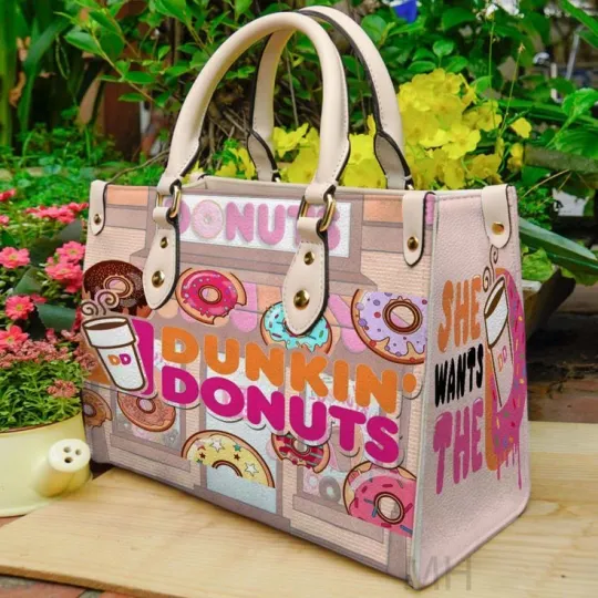 Discover Dunkin Donut Leather Handbag, Fast Food Fan Shoulder Bag