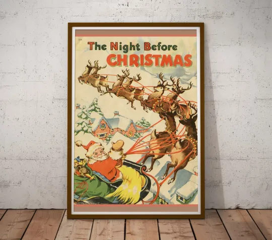 Discover 1941 Night Before Christmas Book Poster Santa Reindeer Vertical Premium Matte