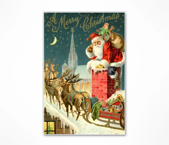Discover 1907 Santa and Reindeer Christmas Poster - Premium Matte Vertical Wall Art