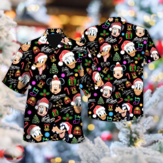 Discover Disney Mickey And Friends Signatures Hawaii Beach Shirt, Mickey Mouse Button Up Shirt Holiday, Mickey Characters 3D All Over Print Shirt