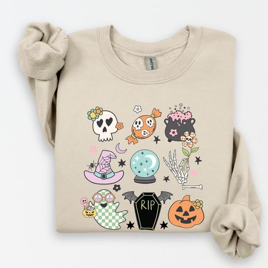 Discover Doodles Halloween Sweatshirt, Halloween Sweatshirt, Cute Halloween Theme Hoodie, Happy Halloween Sweatshirt,Happy Halloween Heart Sweatshirt