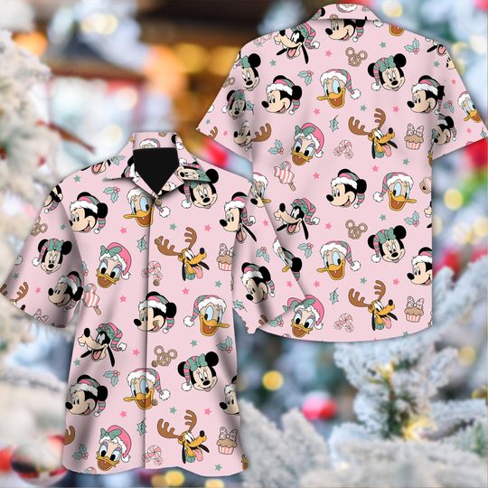 Discover Disneyland Mickey Hawaiian Shirt, Disney Christmas Party 3D Shirt, Minnie Daisy Donald Pluto Christmas Tee, Matching Disney Christmas Shirt