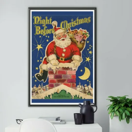 Vintage Night Before Christmas Book Poster 1947 Santa Vertical Wall Art