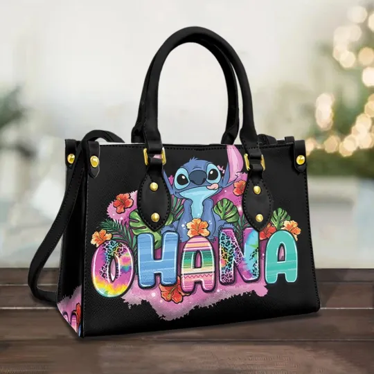 Discover Personalized Stitch Ohana Cartoon Women Leather Handbag, Stitch Women Bag