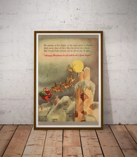 Discover 1953 Night Before Christmas Book Poster – Santa Claus and Sleigh – Vertical Premium Matte Print