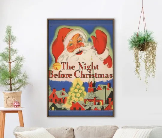 Vintage 1943 Night Before Christmas Poster Santa Claus Art Vertical Poster