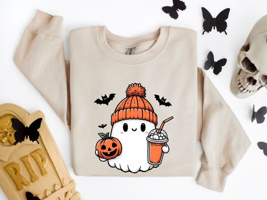 Discover Little Ghost Ice Coffee Shirt, Boo Ghost Halloween Sweatshirt, Fall Ghost Shirt, Spooky Season Sweatshirt, Cute Ghost Shirt, Halloween Gift