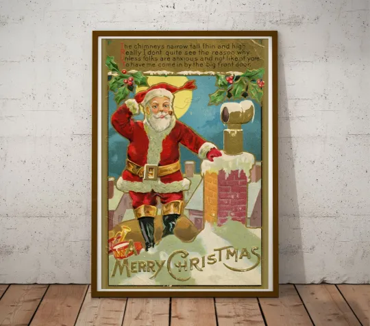 Discover Vintage 1908 St Nick Christmas Poster - Chimney Santa, Premium Matte Vertical Posters
