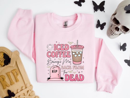 Discover Ice Coffee Lover Sweatshirt, Cute Halloween Sweatshirt, Coffee Lover Shirt, Pumpkin Spice Latte, Skeleton Halloween Shirt, Coffee Fall Shirt