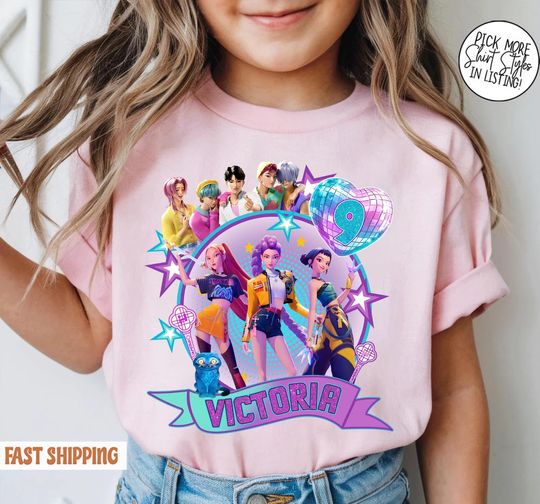 Discover Custom Huntrix Birthday Girl Shirt, Personalized Kpop Demon Hunter Birthday Tee, Back to School, Gift for Huntrix fan,Birthday Gift for Kid