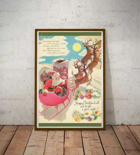 Discover 1949 Night Before Christmas Book Poster, Santa Claus, Vertical Matte Print