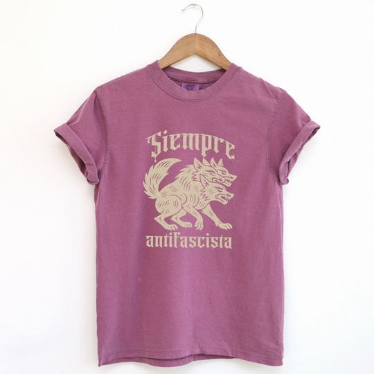 Discover Siempre Antifascista Unisex T-shirt, Anti Fascism Tee, Siempre Antifascista, Linocut 3-headed dog, Activist apparel, Protest statement shirt