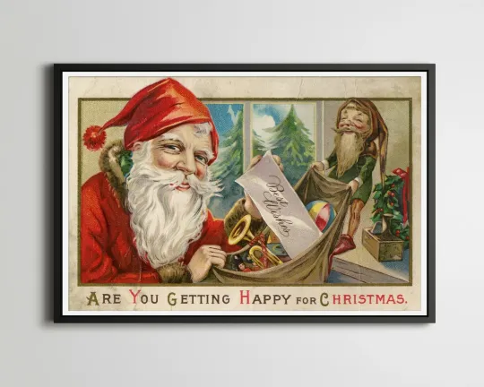 1923 Happy Santa Christmas Poster - Vintage Look, Vertical