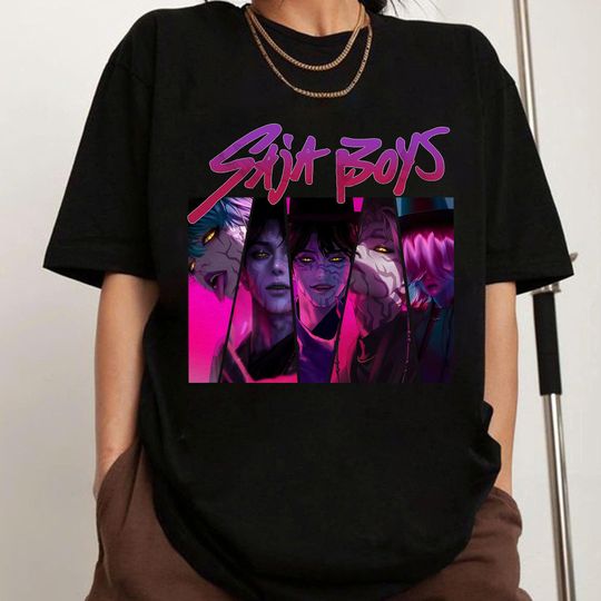 Discover Saja Boys Band Shirt, Kpop Demon Hunters Movie Shirt, Demon Hunters Merch Shirt, Kpop Saja Boys Shirt, Saja Boys Fan Gifts, Huntrix Pin tee