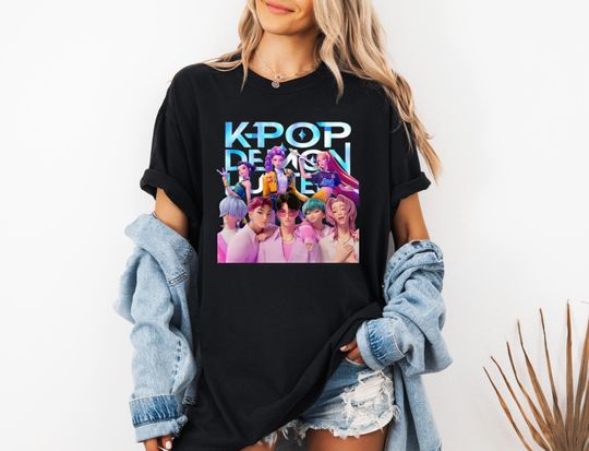 Discover Kpop Demon Hunters Shirt, Huntrix Girl TShirt, Kpop idol group Shirt, Mira, Rumi, Joey Shirt, Demon Hunter Merch, Gift for Huntrix fan