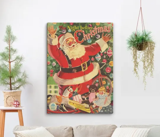 Discover Vintage Santa Canvas Poster - The Night Before Christmas Retro Holiday Wall Art